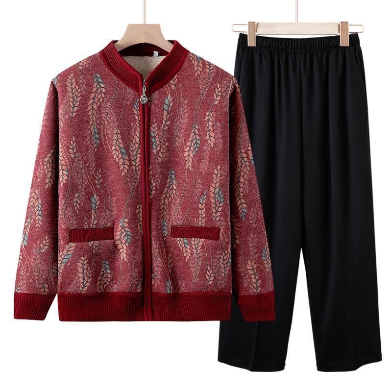 Mom's Autumn and Winter New Fleece Cardigan Medium Grandma Thickened Top Cardigan Knitted Sweater for the Elderly