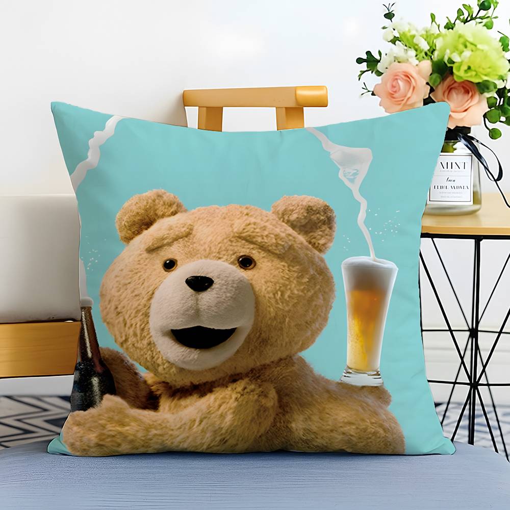 

Funny Cartoon Movie Ted-Teddy Bear Pillow Case Anti-dustmite Pillowcase Invisible Zipper Silky Short Plush Sofa Cushion Cover 12x12Inch