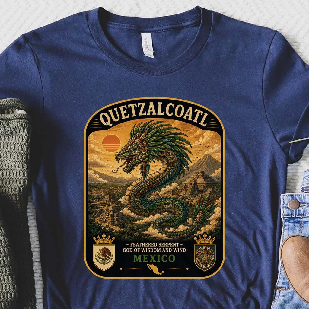 Quetzalcoatl T-Shirt, Quetzalcoatl Shirt, Vintage Aztec Mythology Tee, Feathered Serpent T-Shirt, Mesoamerican Legend