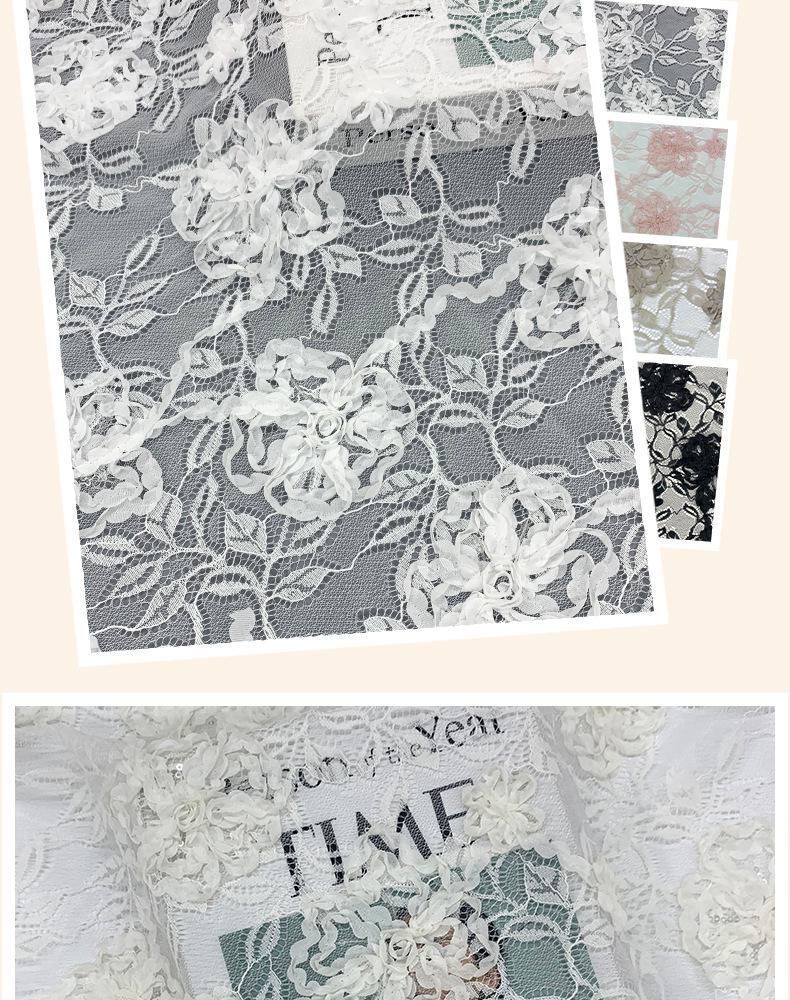 Pink Lace Fabric Roll with 3D Flower, Bead, and Sequin Embroidery for Children's Clothing Accessories