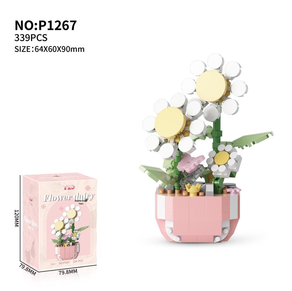 Lego-Compatible Micro Bricks Succulent Plant & Rose Bouquet Bonsai Girls' Assembly Toy Gift