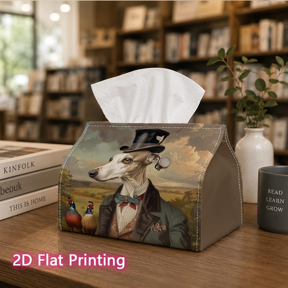1pc, 2d Flat Printing, Tissue Box Elegant Dog and Pheasant Pattern Printed Tissue Box, Suitable for Home Gatherings, Car Decorationr, Decorative Tissu