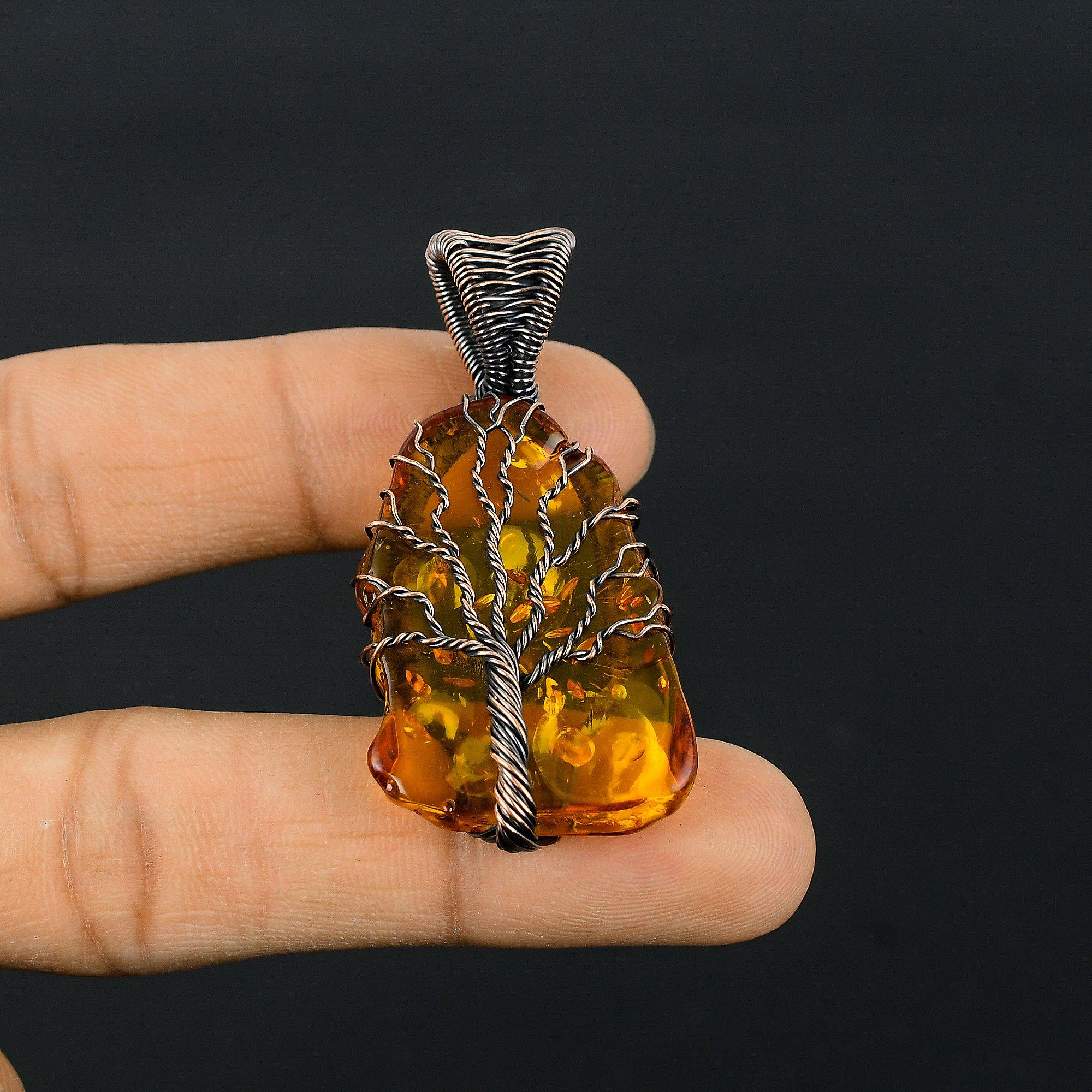 

Кулон из балтийского янтаря, ювелирное изделие из драгоценного камня, обернутое медной проволокой 999 пробы, кулон ручной работы ко Дню матери 2.55 Inches