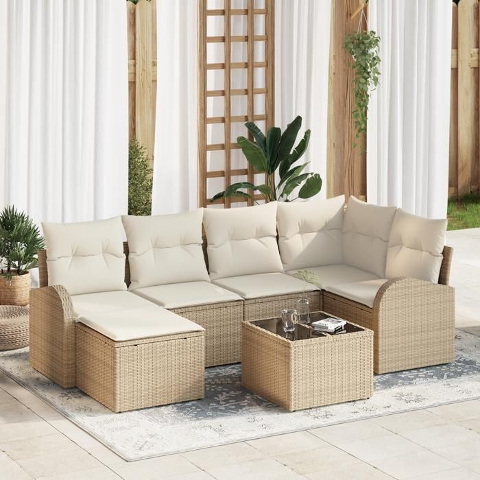 VidaXL Ensemble de Canapés de Jardin 7 Pièces avec Coussins Marron en Poly Rotin 3346121
