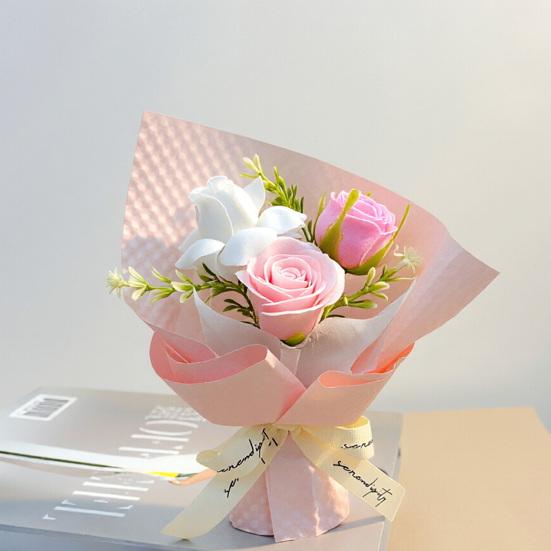 3 Heads Mini Artificial Rose Soap Flower Bouquet Preserved Rose Flower with Aromatherapy Valentine's Day Gifts for Women Mom Wife