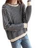 Korean Fashion Patterned Knit Gingham Loose Fit for and Spring and [KOREARU] Women's Top, Check, Cute, Girly, Stylish, Fall, Winter, (Black White)