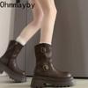 Autumn Winter Women Thick Heel Ankle Boots Fashion Belt Buckle Shoes Punk Style Ladies Height Increase Mordern Short Booties