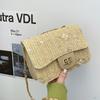 Lock Fashionable Texture 2025 Spring and Summer New Straw Woven Versatile Ins Shoulder Messenger Bag Chain Small Square Bag Casual