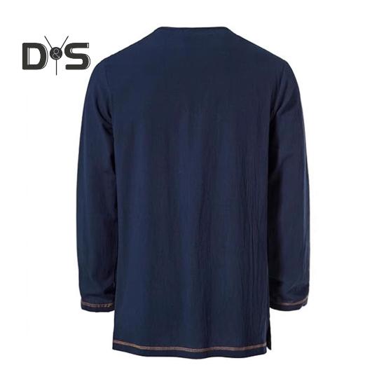 Pánské vintage šněrovací tričko s dlouhým rukávem a límečkem Henry, jarní podzimní jednobarevné tričko pro každodenní nošení, vystoupení, cosplay