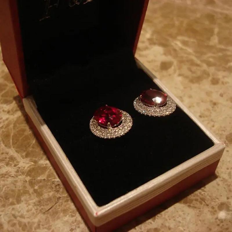 Original Design Studded with Diamonds Red Crystal Round Earrings for Women Dazzling Glamour Delicate Jewelry