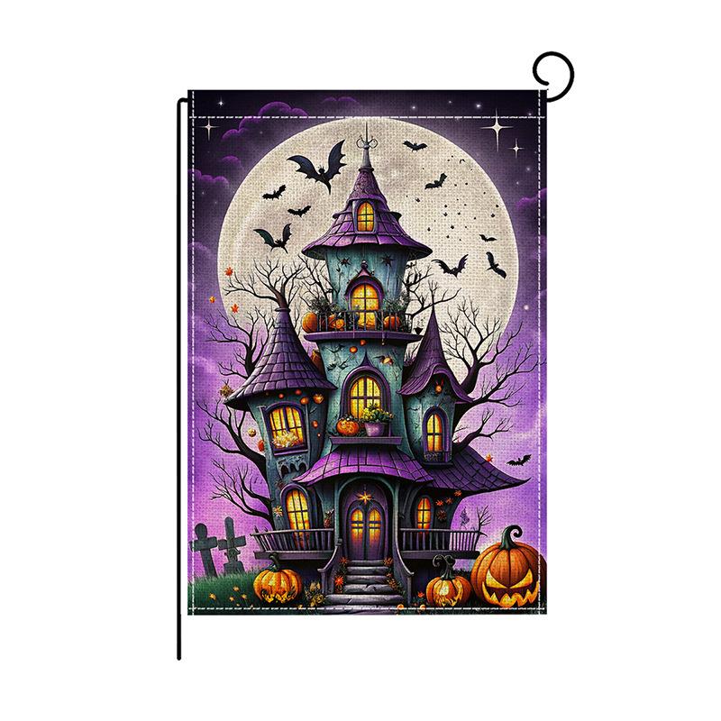 Halloween Garden Flag Colorful Checkered Watercolor Print Outdoor Courtyard Decoration Flag Cute Ghost