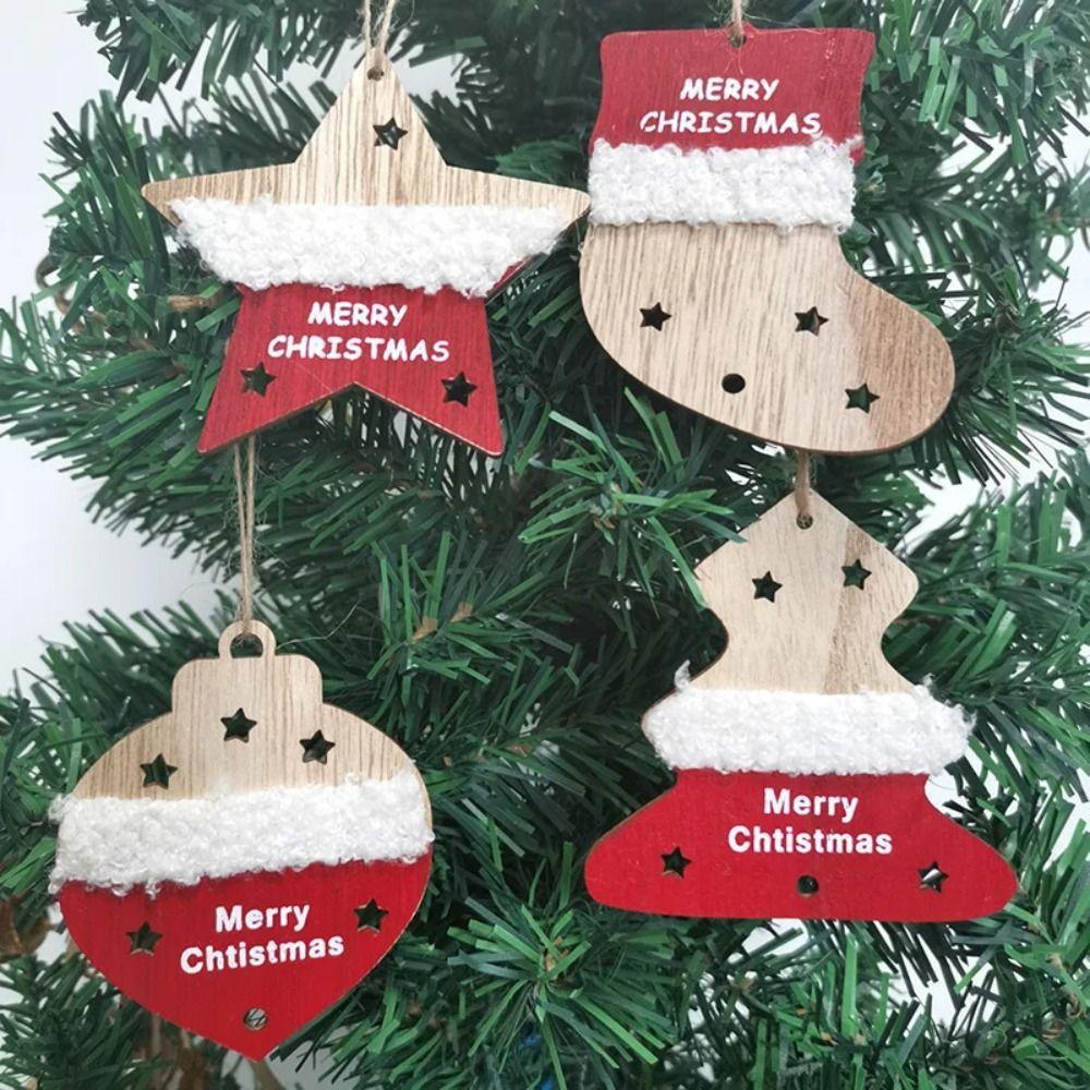 8pcs Wooden Christmas Pendants Natural Christmas Decoration Hanging  Gift