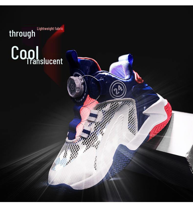 2025 New Autumn Boys' Basketball Shoes: Breathable Mesh, Rotating Buckle, Ideal for Students and Running.