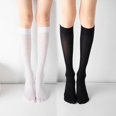 Damen Samt Kniestrümpfe Sommer Dünn Anti Haken Seide Schöne Beine Lange Socken Schwarz Weiß College Stil Vielseitige Socken