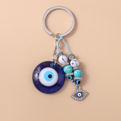 Ethnic Metal Lucky  Evil Eyes Keychain Turquoise Stone Key Ring Pendant Women Girls Handbag Accessories DIY Jewelry Gifts