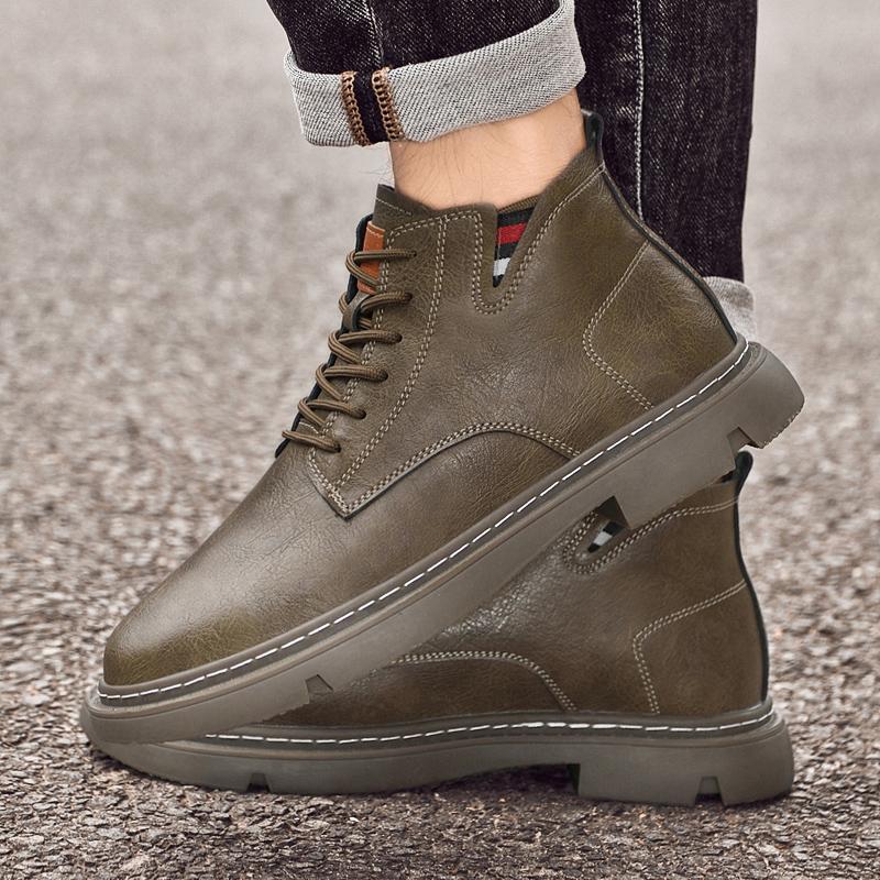 Fashion Genuine Leather Mens Low Top Sneakers 2024 Hot Sale Lace-Up Male Ankle Boots Men Winter Plush Snow Boots Comfortable Men's Shoes