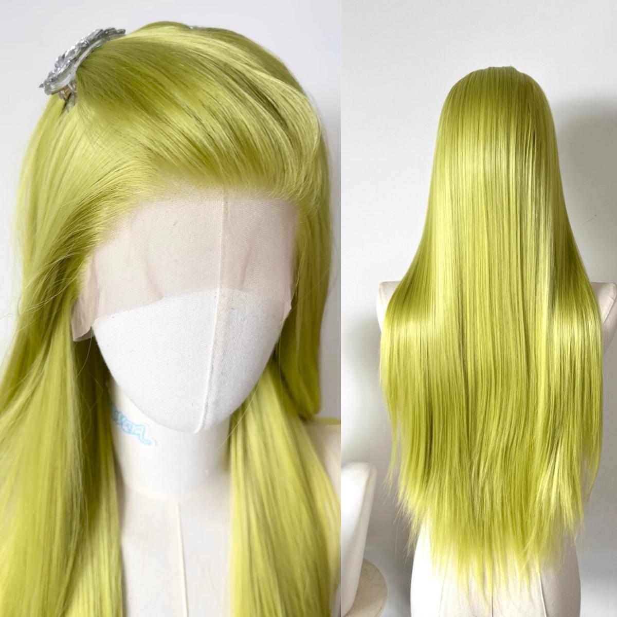 

Olive Green Gemstone Green Lace Front Wig Long Straight Hair 13*4 HD Lace Frontal Wigs for Cosplay Lolita Synthetic Lace Wigs (Green,26inches&150%&1pc)