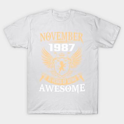 T-Shirt Damen November 1987 31 Jahre Awesome Harajuku Print Kawaii T-Shirt Sommer Kurzarm Damen T-Shirt Top Tee