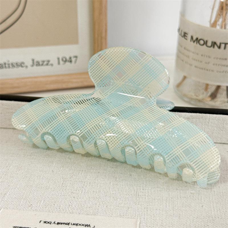 

Translucent Plaid Pattern Hair Claw Refreshing Pastel Checkered Hairpiece For Airy Summer Hairstyles Lightweight Hair Accessory XXS светло-синий