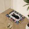 Schwarze Katze Bunte Blumen Eingangstürmatte Eingang Rutschfest Abriebfest Leicht zu Reinigen Fußmatten Heimdekor Teppich