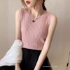 Suspender vest women's spring and summer slim-fit sleeveless knitted bottoming shirt elastic crew neck T-shirt with three-dimensional decoration