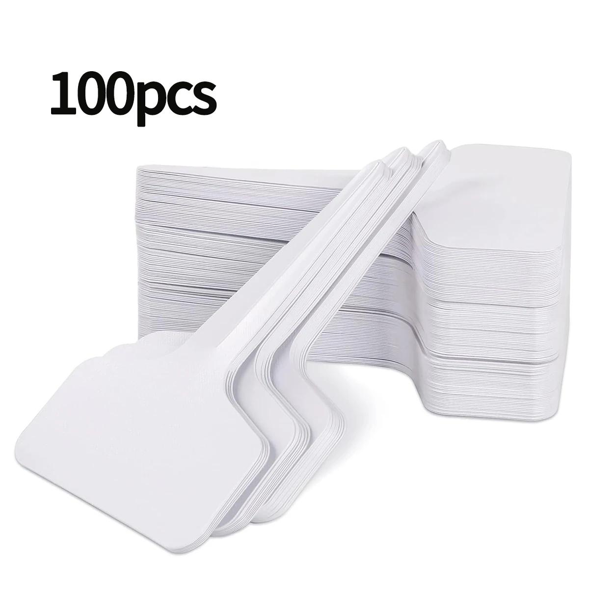 100PCS Pvc Material White T-shaped Plant Markers Flower Potted Gardening Ground Label Plant Label Waterproof Thickened Label
