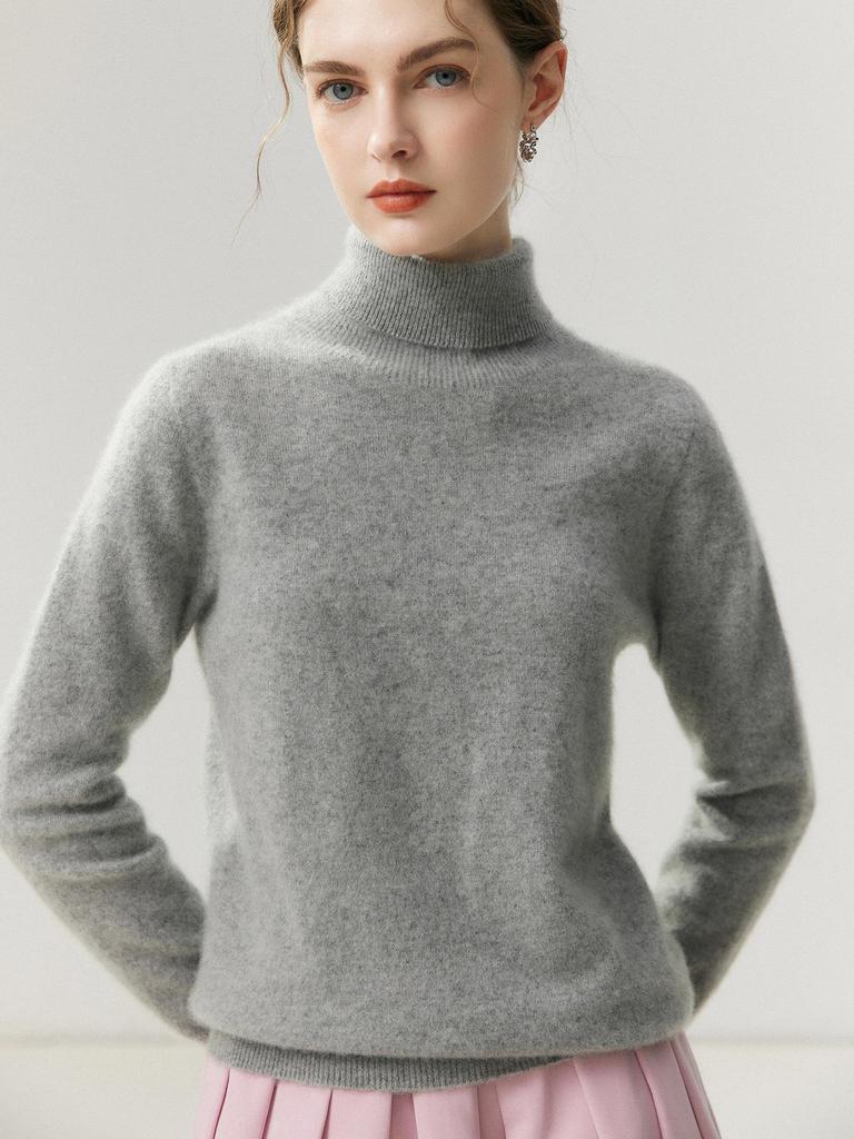 Women's 100% Cashmere High Neck Solid Color Long Sleeve Casual Sweater - Autumn/Winter Knitwear