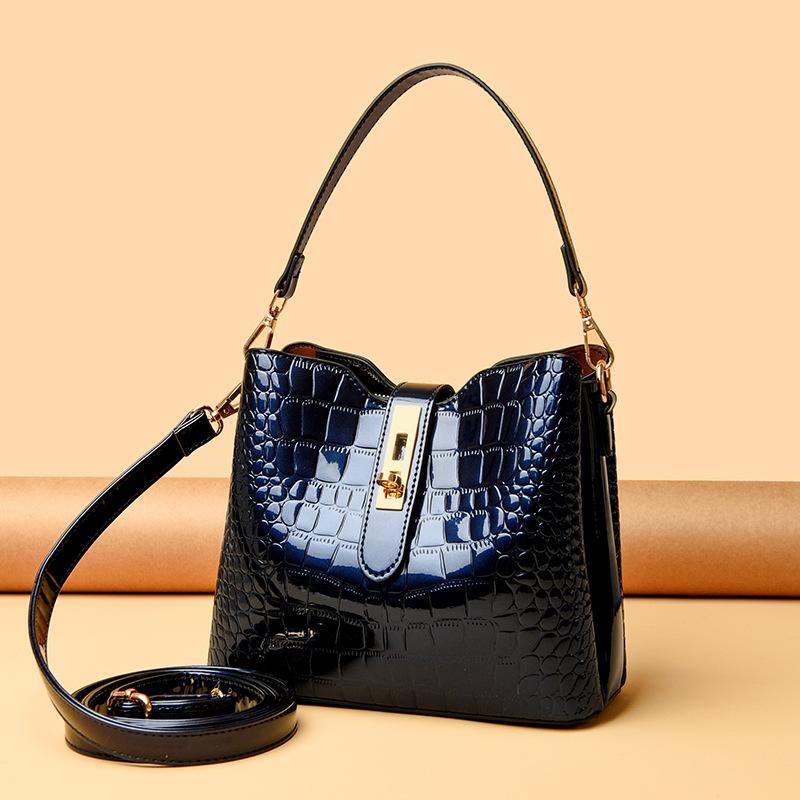 Patentlæder Stenmønster Håndtaske Dame Taske Spandtaske Enkelt skulder Crossbody Taske
