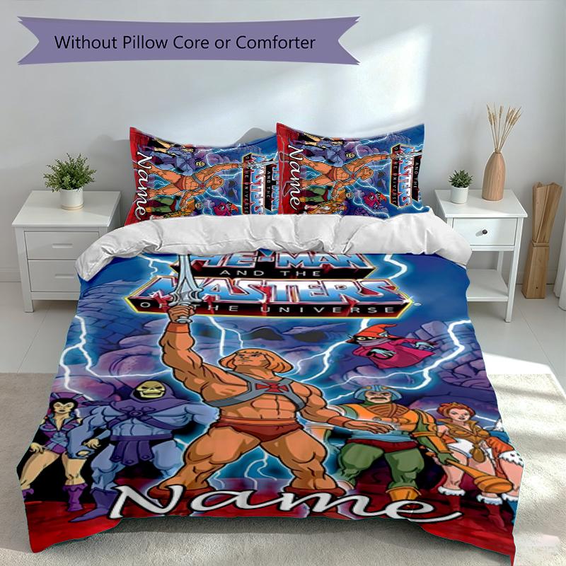 3pcs Custom Name He-Man and the Masters of the Universe Set,Includes 1 Duvet Cover and 2 Pillowcases,All-season Bedroom Decor