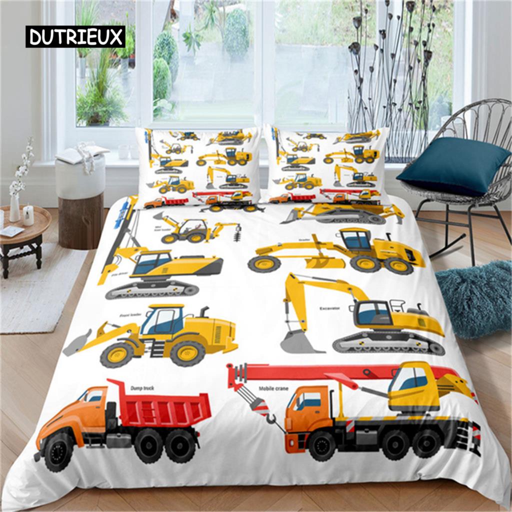 2/3-teiliges Einfache Cartoons Auto Bettwäscheset Hohe Qualität Kind Bagger Kran Polyester Bettbezug Einzeln Doppel Voll Queen King Size
