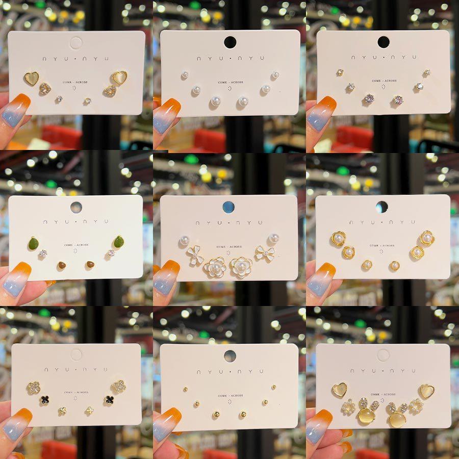 Temperament Earrings Silver Needle Douyin Same Geometric Opal Earrings