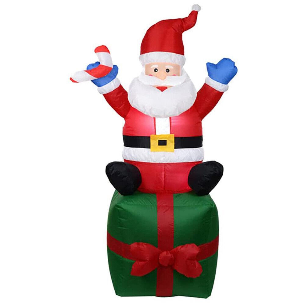 Christmas Outdoor Large Decoration 180cm Santa Claus Sitting On The Gift Box Balloon With Light Up LED Xmas Garden Yard Decor