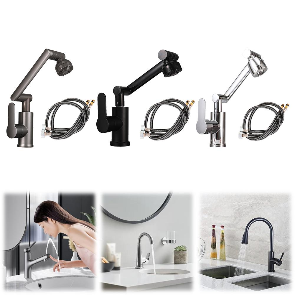 1080 Degree Swivel Faucet Rotating Faucet 2 Modes Mechanical Arm Kitchen Faucet Multifunctional Universal for Washing Hair/Face