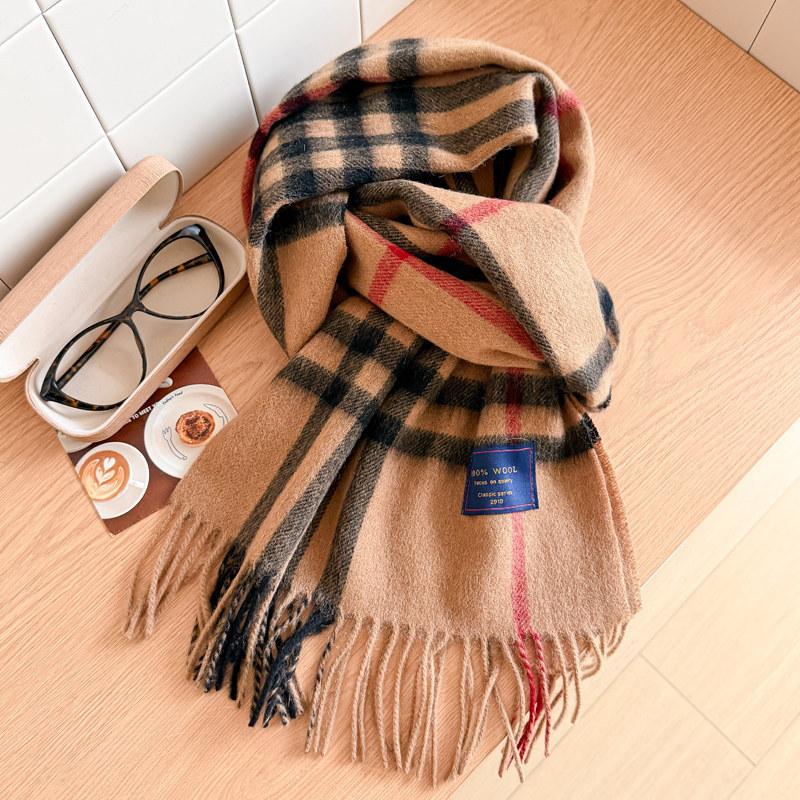 111% pure blue-gray plaid scarf for men and women, winter knitted to keep warm, high-end temperament plaid scarf