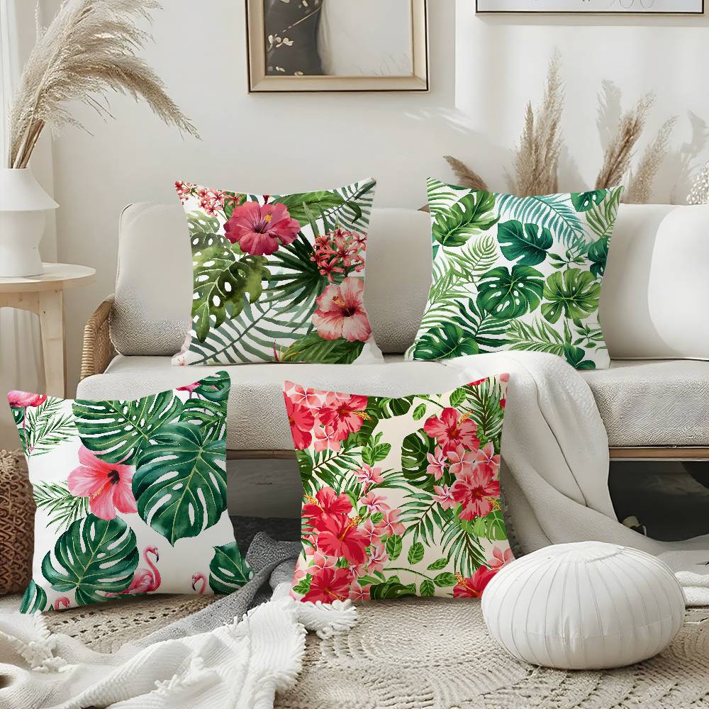 Tropical Leaves Series Pillow Case Home Dorm Chair Back Short Plush Double-Sided Printing Office Nap Time Cushion Cover