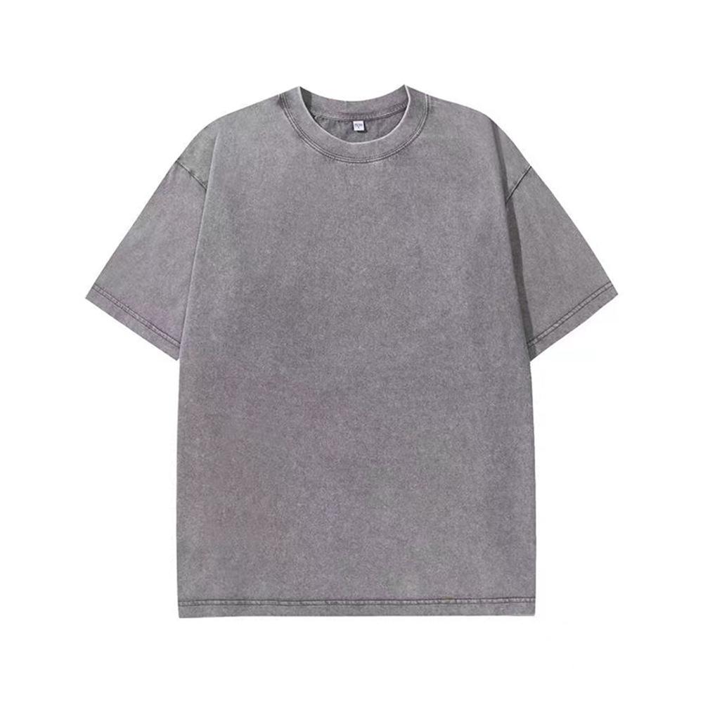 Men's Washed Drop Shoulder Crew Neck Retro Cotton T-Shirt - 230g, Short Sleeves, Trendy American Style.