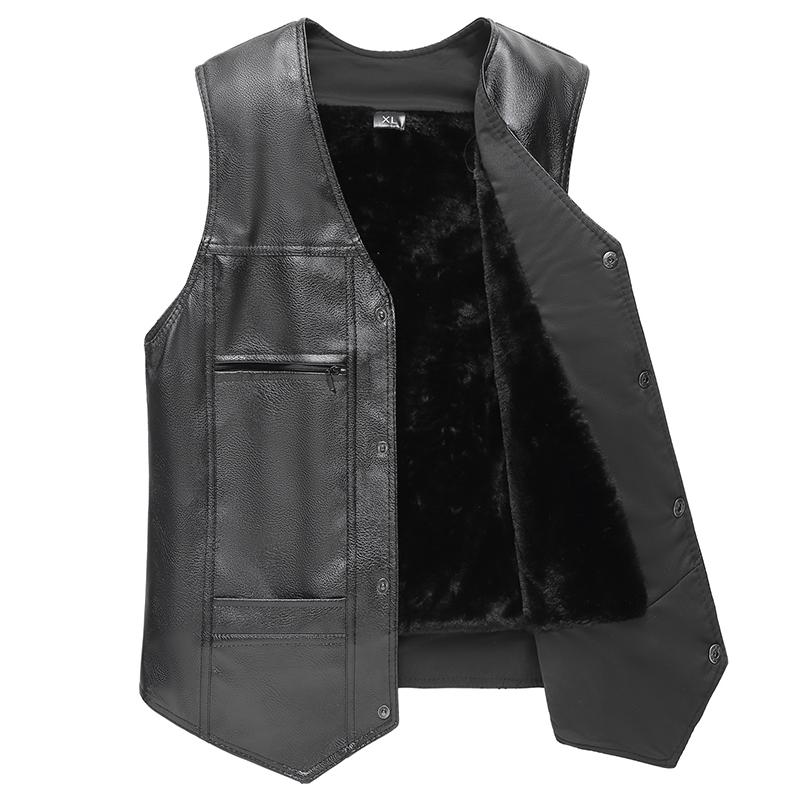 Leather Vest Warm Casual Loose Plus Velvet Thickened Waistcoat Men's Autumn and Winter Vest Vest Jacket
