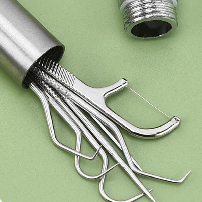 Stainless Steel Toothpick Set Tooth Flossing Reusable Portable Toothpick Floss Teeth Cleaner Sets Oral Cleaning Tool
