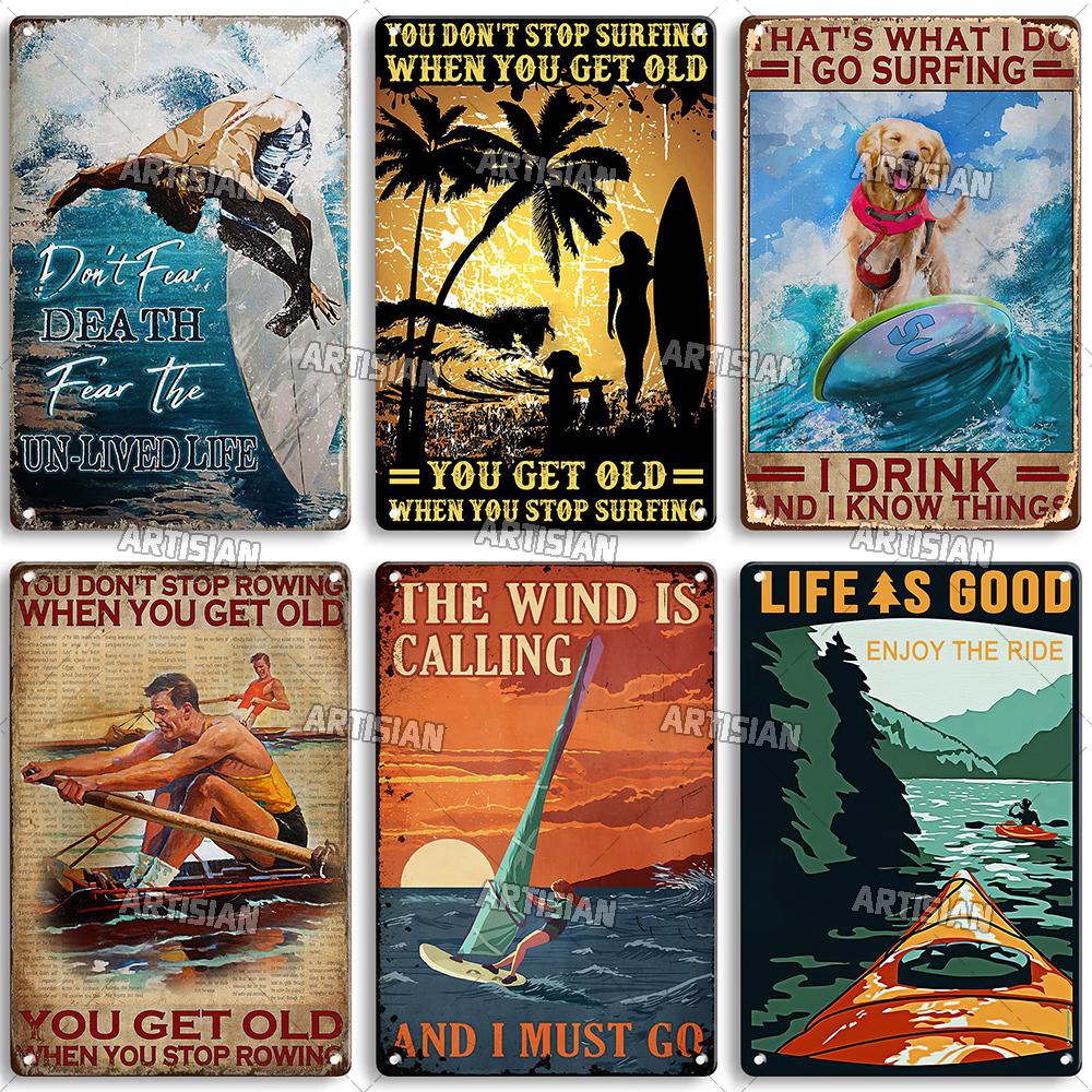 Artisian Rowing Metal Sign Surfing Tin Poster Kayaking Sport Decorative Plate Wall Decor Garage Bar Pub Club Hotel Cafe Kitchen
