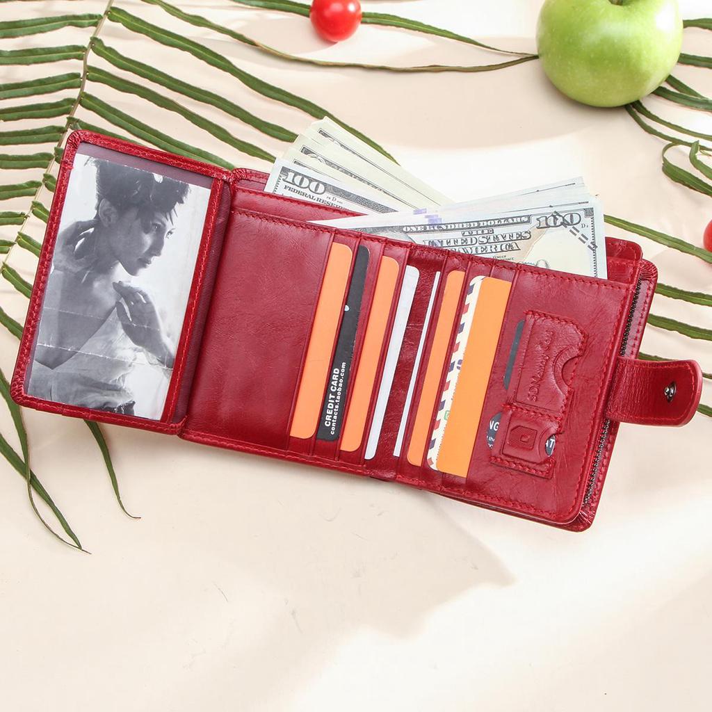 CONTACT'S Genuine Leather Wallet For Women Card Holders Money Clip Coin Purse Women's Wallet