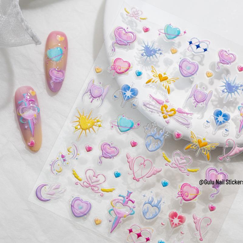3D Cartoon Heart Princess Nail Art Stickers with Fairy Bow