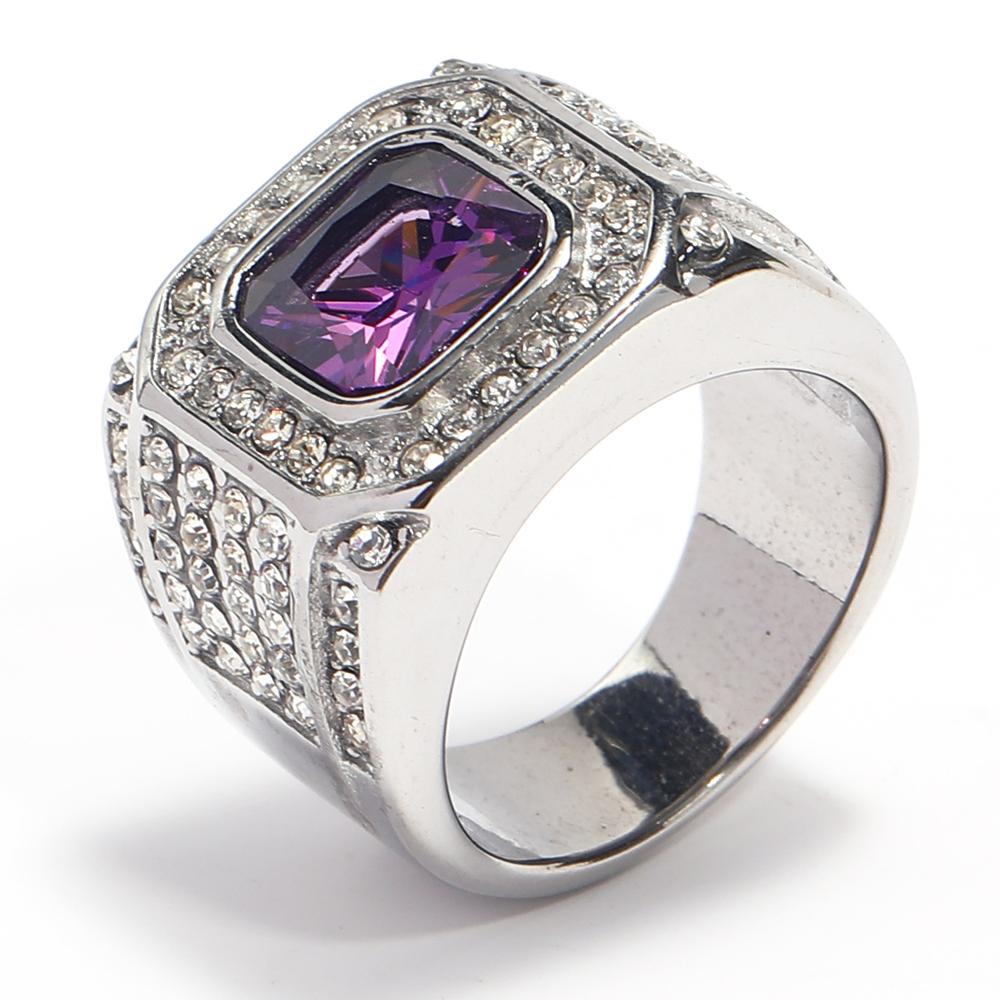 Full Diamond Square Ring for Men Titanium Steel Bling Iced Out Hip Hop Jewelry Luxury Cubic Zirconia Ring