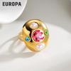 18K Gold Geometric Oval Zircon Open Ring - European & American Retro Style