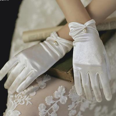 Damen Hochzeit Braut Kurze Handschuhe Satin Fingerlos Handgelenklang Partyhandschuhe