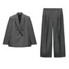 Spring New Arrival Women's Pleated Wide Leg Pants 9109591 with Padded Shoulder Double Breasted Suit Outwear 9115591