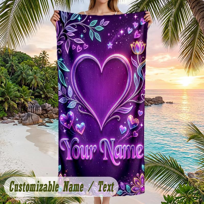 Valentine Love Theme Beach Towel Personalized Custom Name & Text Soft Quick Dry Beach Towel for Swimming Travel