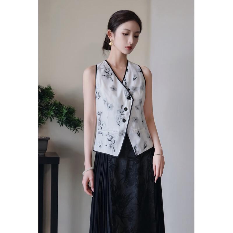 JK&JS Huabuwu Ink Wash Floral Print Chinese Style V-Neck Vest