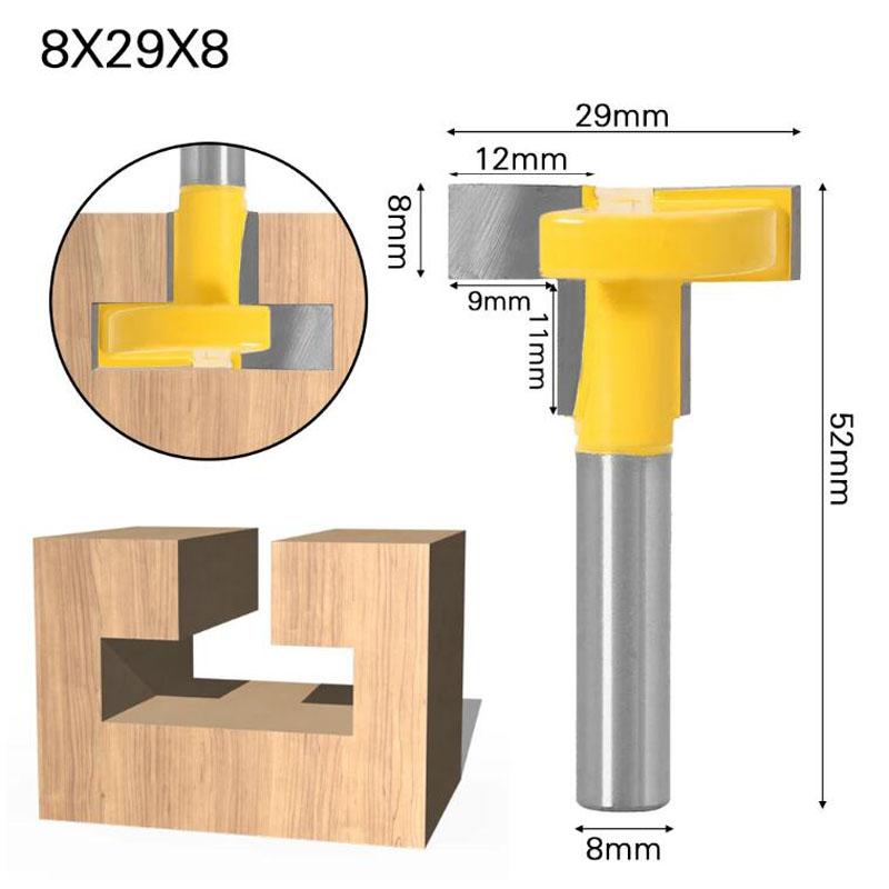 

Фреза для соединения и прорезки пазов T-образного типа Фреза для прорезки пазов T-образного типа по дереву Фрезы для дерева 8 мм 6 мм 12 мм 1/4 дюйма Хвостовик 1/2 дюйма 8*29*8 жёлтый