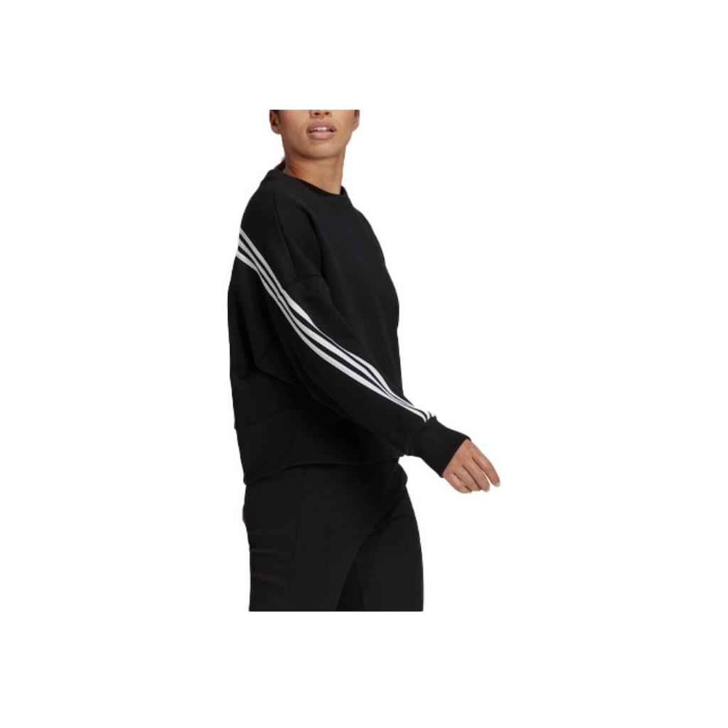 Adidas Originals Trefoil Solid Striped Crew Neck Pullover Sweatshirt Women Tops Black H67036