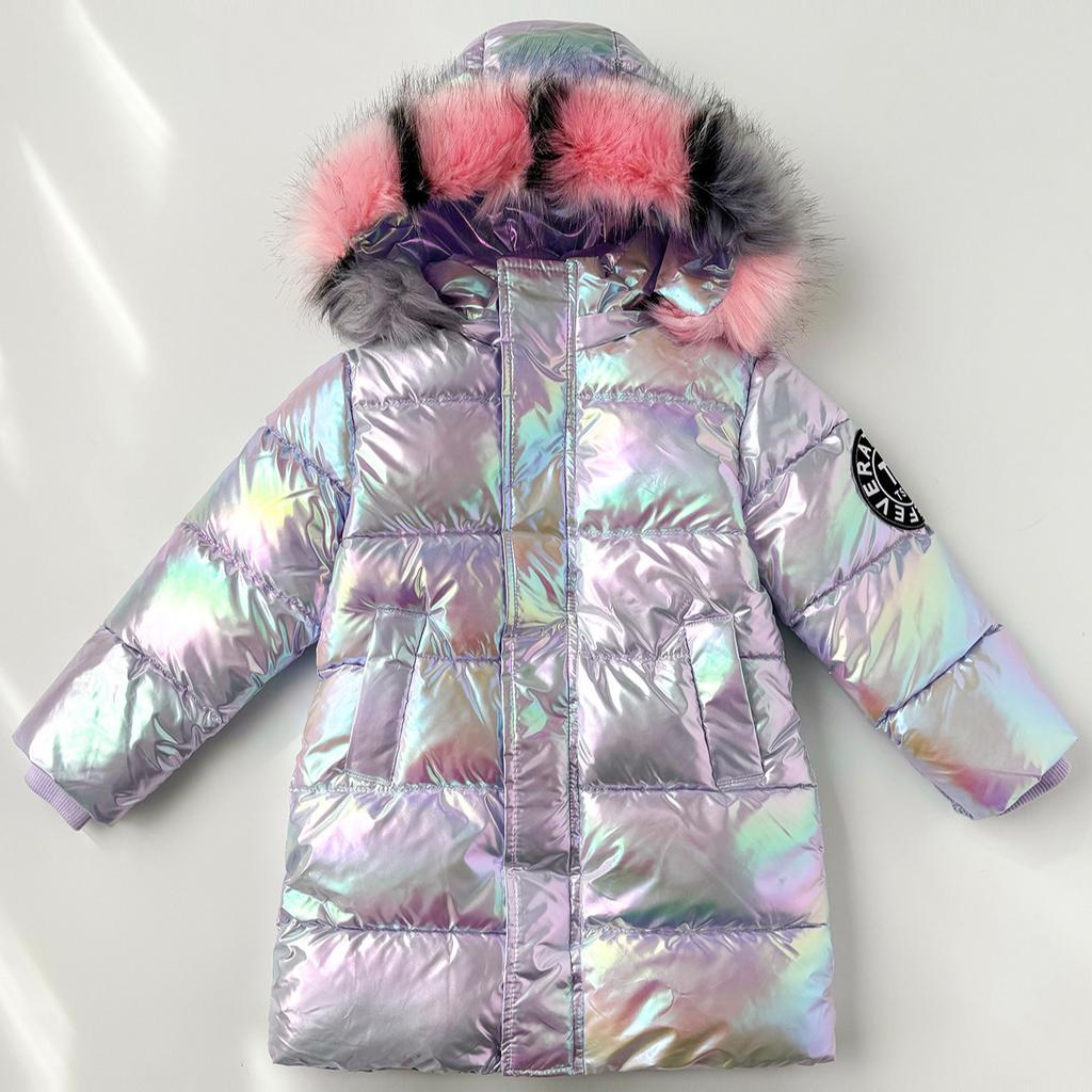 Children's Fashion Warm Windproof Girls Long Shiny Coat